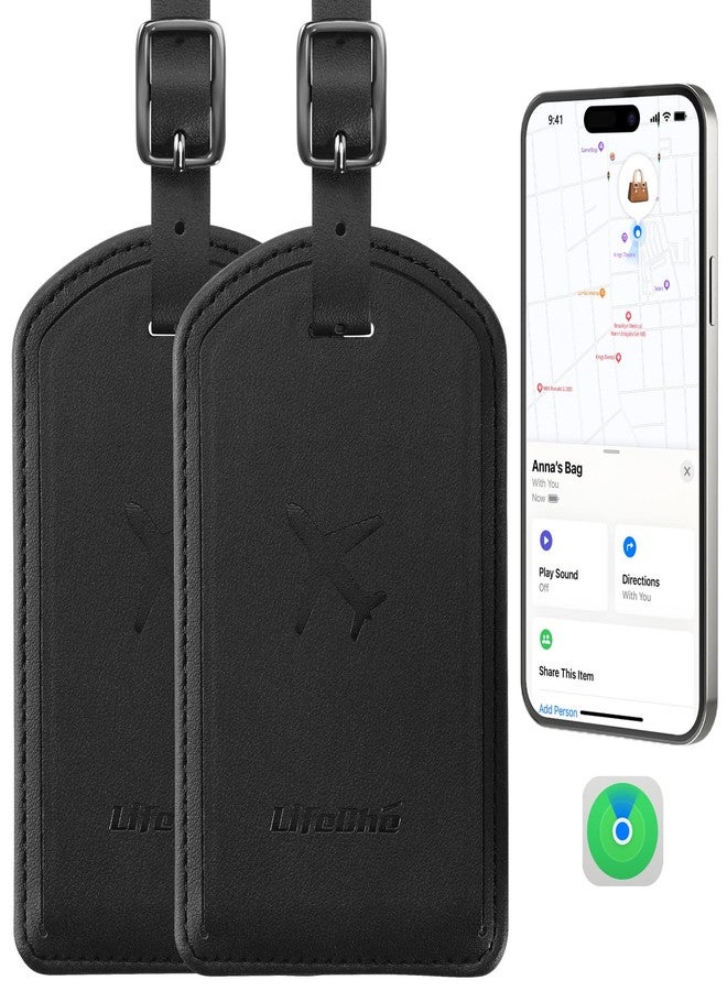 LifeChé Luggage Tags Built-in Anti-Loss Tracker, Luxury Leather Luggage Tags for Suitcase, Travel Bags, Backpacks, Travel Organizer for Lost Baggage Prevention (Black*2 Pack) - Image 1
